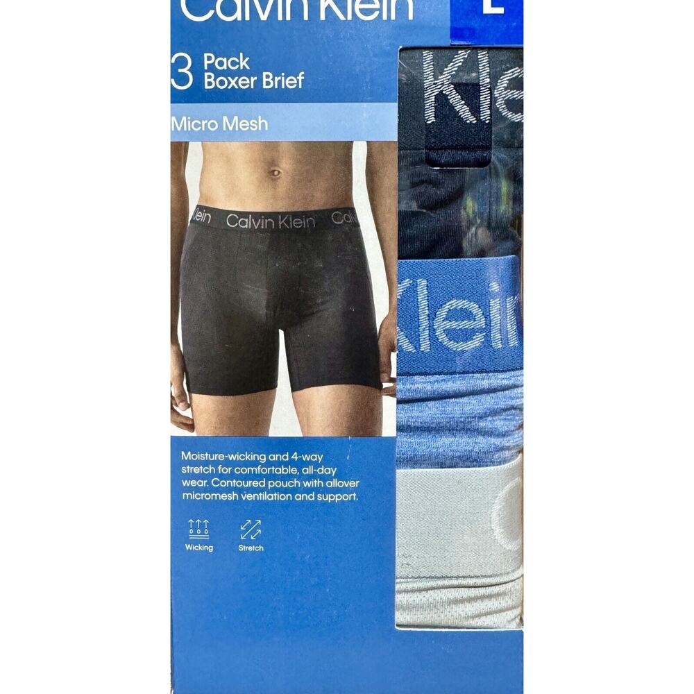 NIB Calvin Klein Men's Micro Mesh Boxer 4 Way Stretch, 3 Pack Blue - Large